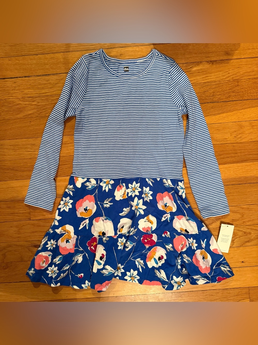 NWT Tea Collection long sleeve striped and floral girls dress size 7